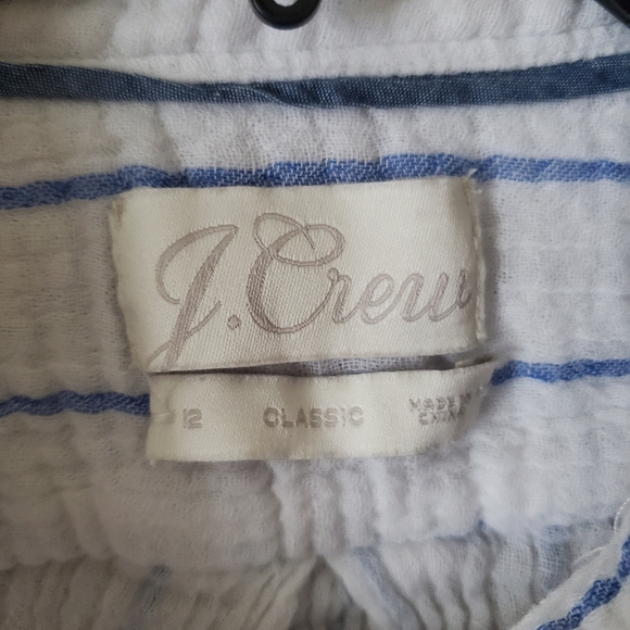 J. Crew Pinstripe White Blue Button Down Cotton Gauze Size 12 - Picture 6 of 9
